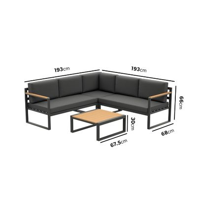 Conjunto de mobiliário de metal para jardim Sofá de canto Lounge Design moderno Madeira