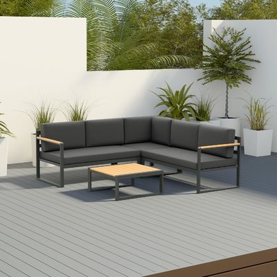 Conjunto de mobiliário de metal para jardim Sofá de canto Lounge Design moderno Madeira