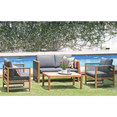 Conjunto de mobiliário exterior com poltronas de madeira e tecido de rotão PE W71 x D66 x H64cm