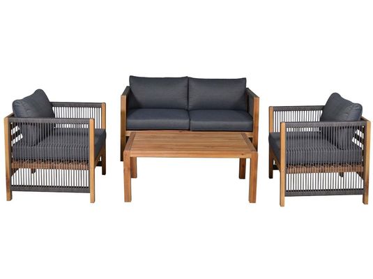 Conjunto de mobiliário exterior com poltronas de madeira e tecido de rotão PE W71 x D66 x H64cm