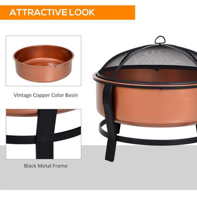 Logotipo personalizado Modern Outdoor Portable Copper-Colored Round Metal Wood Burning Firepit