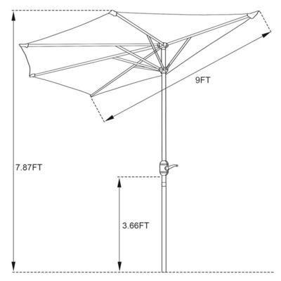 Bistro Jardim ao ar livre Patio Crank Hand Lift guarda-chuva 9*4.5*7.87 FT Semi-redonda sombra de sol