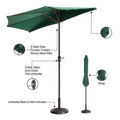 Bistro Jardim ao ar livre Patio Crank Hand Lift guarda-chuva 9*4.5*7.87 FT Semi-redonda sombra de sol