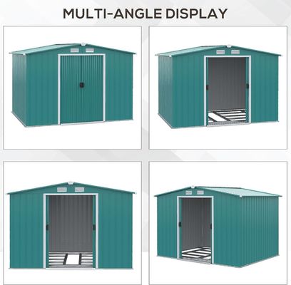 2.06D x 2.58W x 1.78H metros Porta deslizante dupla Edifício de jardim de metal Galpão com 4 saídas de ar