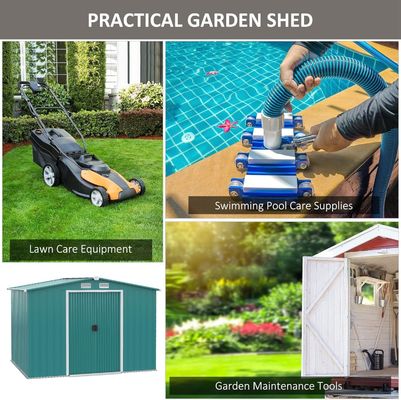 2.06D x 2.58W x 1.78H metros Porta deslizante dupla Edifício de jardim de metal Galpão com 4 saídas de ar