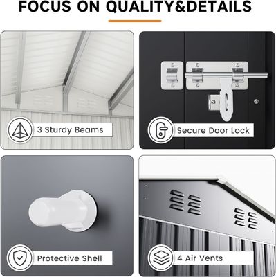 Armazém de jardim de metal à prova d'água 8 x 12 FT com 4 aberturas e design durável da AJUNION
