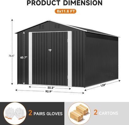 Armazém de jardim de metal à prova d'água 8 x 12 FT com 4 aberturas e design durável da AJUNION