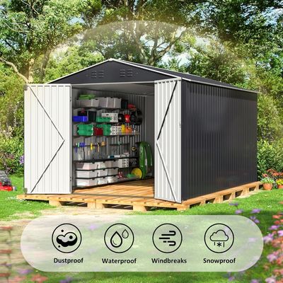 Armazém de jardim de metal à prova d'água 8 x 12 FT com 4 aberturas e design durável da AJUNION