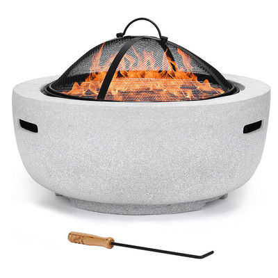 Branco 3 em 1 Redondo Chaminé de madeira Carvão de carvão Grill Grill Table Chaminé de pedra artificial com logotipo personalizado