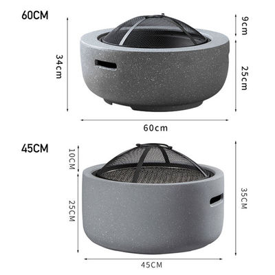Branco 3 em 1 Redondo Chaminé de madeira Carvão de carvão Grill Grill Table Chaminé de pedra artificial com logotipo personalizado