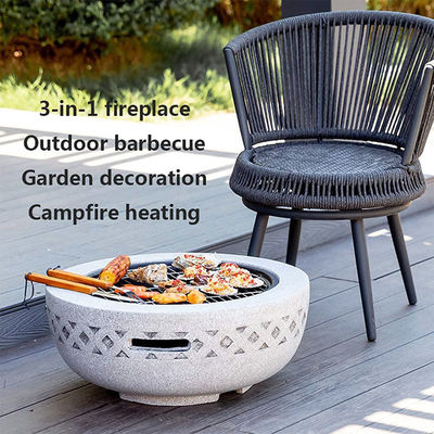 3 em 1 Fogo de madeira redonda Chaminé Carvão de madeira Grill BBQ Mesa para Metal pátio exterior