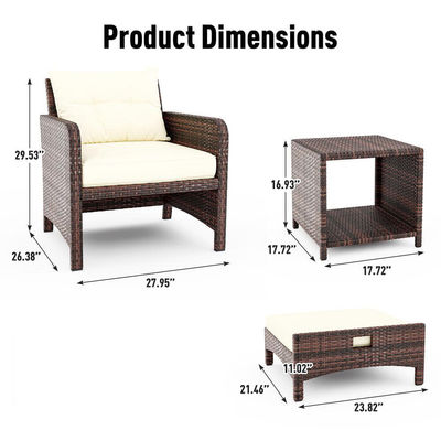 27.95 x 26.38 x 29.53 polegadas. AJUNION 5 peças cadeiras de rattan de pátio ao ar livre com otomanos