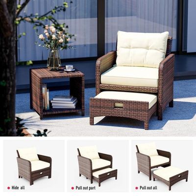 27.95 x 26.38 x 29.53 polegadas. AJUNION 5 peças cadeiras de rattan de pátio ao ar livre com otomanos