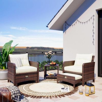 27.95 x 26.38 x 29.53 polegadas. AJUNION 5 peças cadeiras de rattan de pátio ao ar livre com otomanos