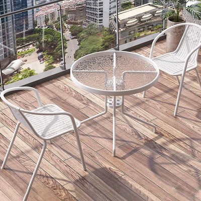 Balcão ao ar livre Restaurante Café Jardim Lazer Mesa redonda de vidro metálico e cadeira de rotão