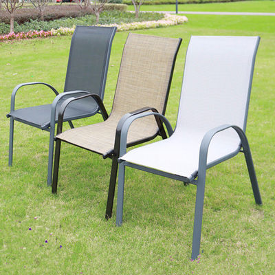 Mobiliário de lazer para o exterior Cadeira de metal Teslin Mesh para jardim Balcão Patio Café