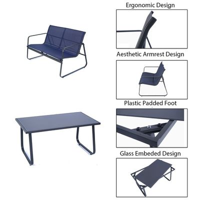 Forte e elegante AJUNION 4 peças mobiliário de exterior Metal de aço jardim conjunto para pátio