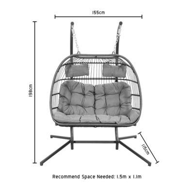 Cadeira Suspensa ao Ar Livre AJUNION Cadeira Suspensória Dupla Cadeira de Wicker de Rattan Patio de Ovos Balanços com suporte