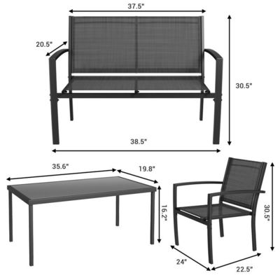 Moderno e elegante AJUNION 4 peças de aço Mobiliário de jardim Sofá com mesa de café