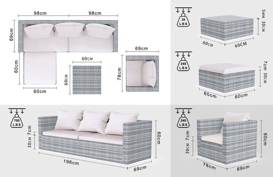 Embalagem de correio Y AJUNION Sofá de jardim Wicker Rattan Set Mobiliário exterior Seccional