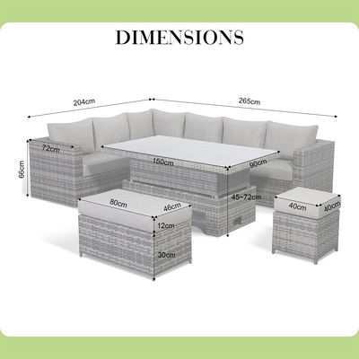 Sofá de esquina de design moderno com mesa ajustável L.265 X W.204 X H.66cm