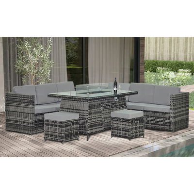 Leisure Outdoor Steel Tube Frame AJUNION Wicker Rattan Garden Set com mesa de fogão