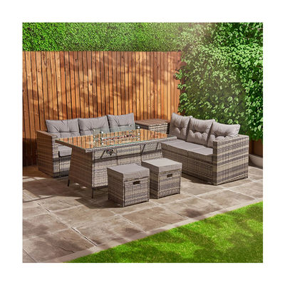 Conjunto de jardim de Rattan de pátio com mesa de fogão AJUNION Conjunto de sofá seccional de 8 lugares