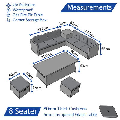 Conjunto de jardim de Rattan de pátio com mesa de fogão AJUNION Conjunto de sofá seccional de 8 lugares