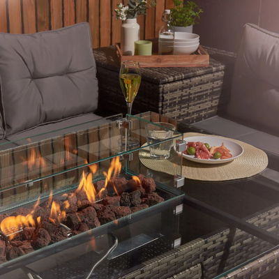 Conjunto de jardim de Rattan de pátio com mesa de fogão AJUNION Conjunto de sofá seccional de 8 lugares