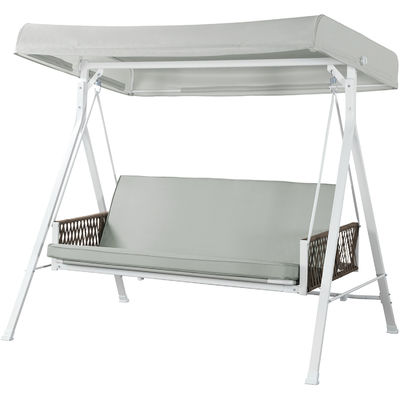 Cadeira de balanço ao ar livre com dossel ajustável AJUNION Cama balançante de 3 lugares e estrutura de aço