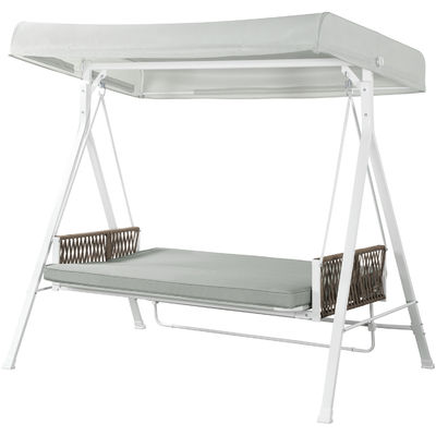 Cadeira de balanço ao ar livre com dossel ajustável AJUNION Cama balançante de 3 lugares e estrutura de aço