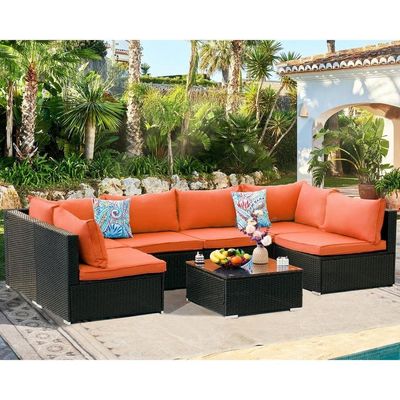 Quadro de tubo de aço AJUNION PE Rattan Mobiliário de jardim Sofá para tempo livre ao ar livre