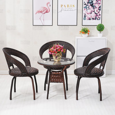 Conjunto de mesa e cadeira de vime de ratão PE tecido para mobiliário de jardim