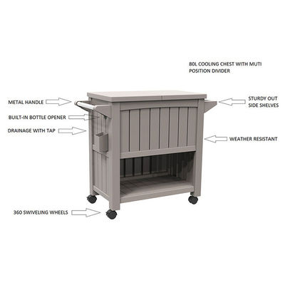 Design tradicional 3 em 1 Carrinho portátil de refrigerador de gelo exterior com quatro rodas