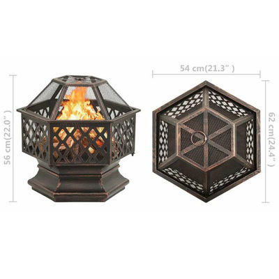 Hexagon Crossweave Steel Wood Burning Fire Pit Bowl para pátio e jardim ao ar livre