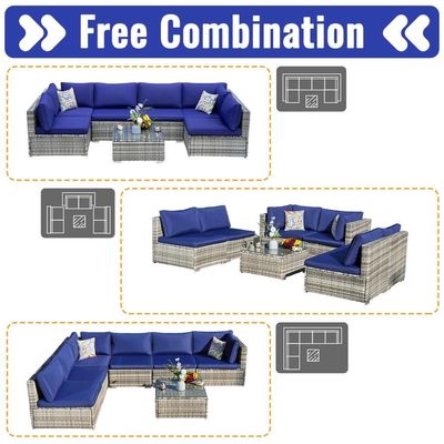 Modern Design PE Rattan Outdoor Furniture Set para Jardim Wicker Weave Set de Sofá Seccional