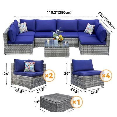 Modern Design PE Rattan Outdoor Furniture Set para Jardim Wicker Weave Set de Sofá Seccional