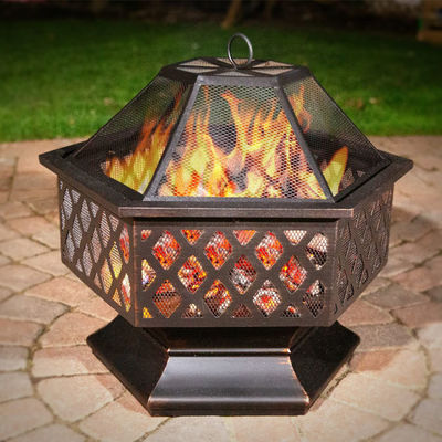 Hexagon Crossweave Steel Wood Burning Fire Pit Bowl para pátio e jardim ao ar livre