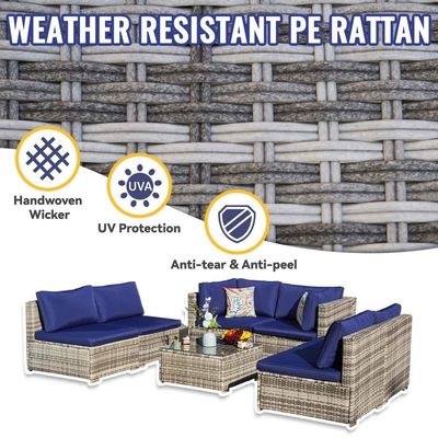Modern Design PE Rattan Outdoor Furniture Set para Jardim Wicker Weave Set de Sofá Seccional