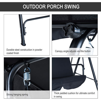 Cushion de poliéster AJUNION cadeira balançante de jardim de 3 lugares com metal e dossel