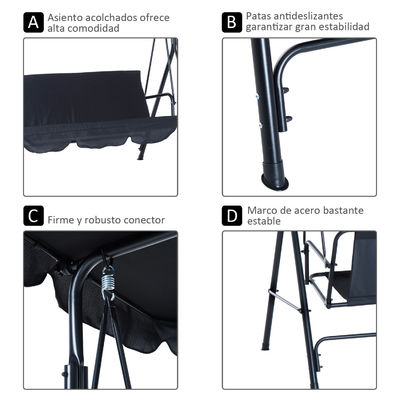 Cushion de poliéster AJUNION cadeira balançante de jardim de 3 lugares com metal e dossel