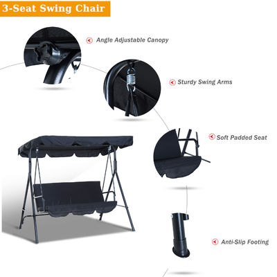 Cushion de poliéster AJUNION cadeira balançante de jardim de 3 lugares com metal e dossel