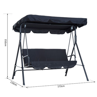 Cushion de poliéster AJUNION cadeira balançante de jardim de 3 lugares com metal e dossel