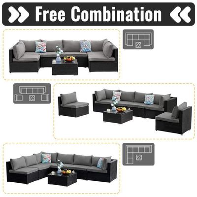 AJUNION Wicker Rattan PE Sofá Seccional Conjunto de Jardim Mobiliário Patio Conversa Conjunto de Mobiliário Exterior