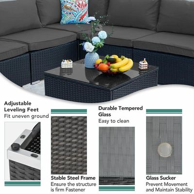AJUNION Wicker Rattan PE Sofá Seccional Conjunto de Jardim Mobiliário Patio Conversa Conjunto de Mobiliário Exterior