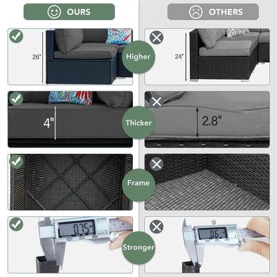 AJUNION Wicker Rattan PE Sofá Seccional Conjunto de Jardim Mobiliário Patio Conversa Conjunto de Mobiliário Exterior