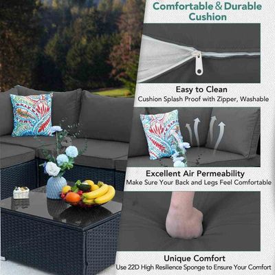 AJUNION Wicker Rattan PE Sofá Seccional Conjunto de Jardim Mobiliário Patio Conversa Conjunto de Mobiliário Exterior
