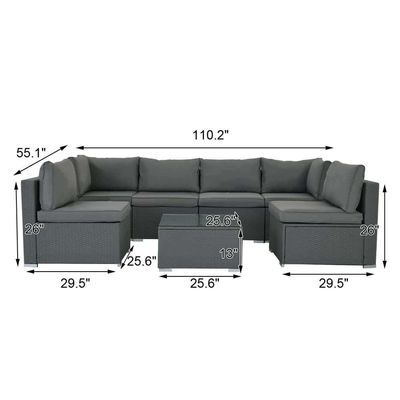 AJUNION Wicker Rattan PE Sofá Seccional Conjunto de Jardim Mobiliário Patio Conversa Conjunto de Mobiliário Exterior