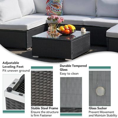 Mobiliário de exterior AJUNION 7 peças PE Rattan Wicker Sofá Seccional para jardim