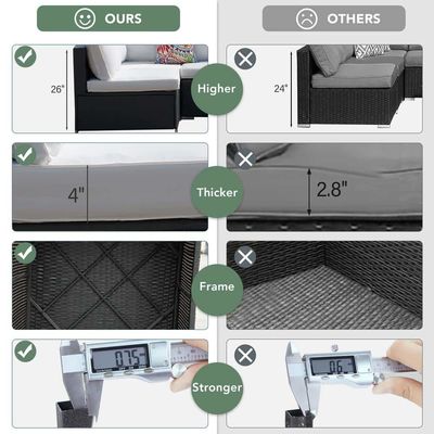 Mobiliário de exterior AJUNION 7 peças PE Rattan Wicker Sofá Seccional para jardim